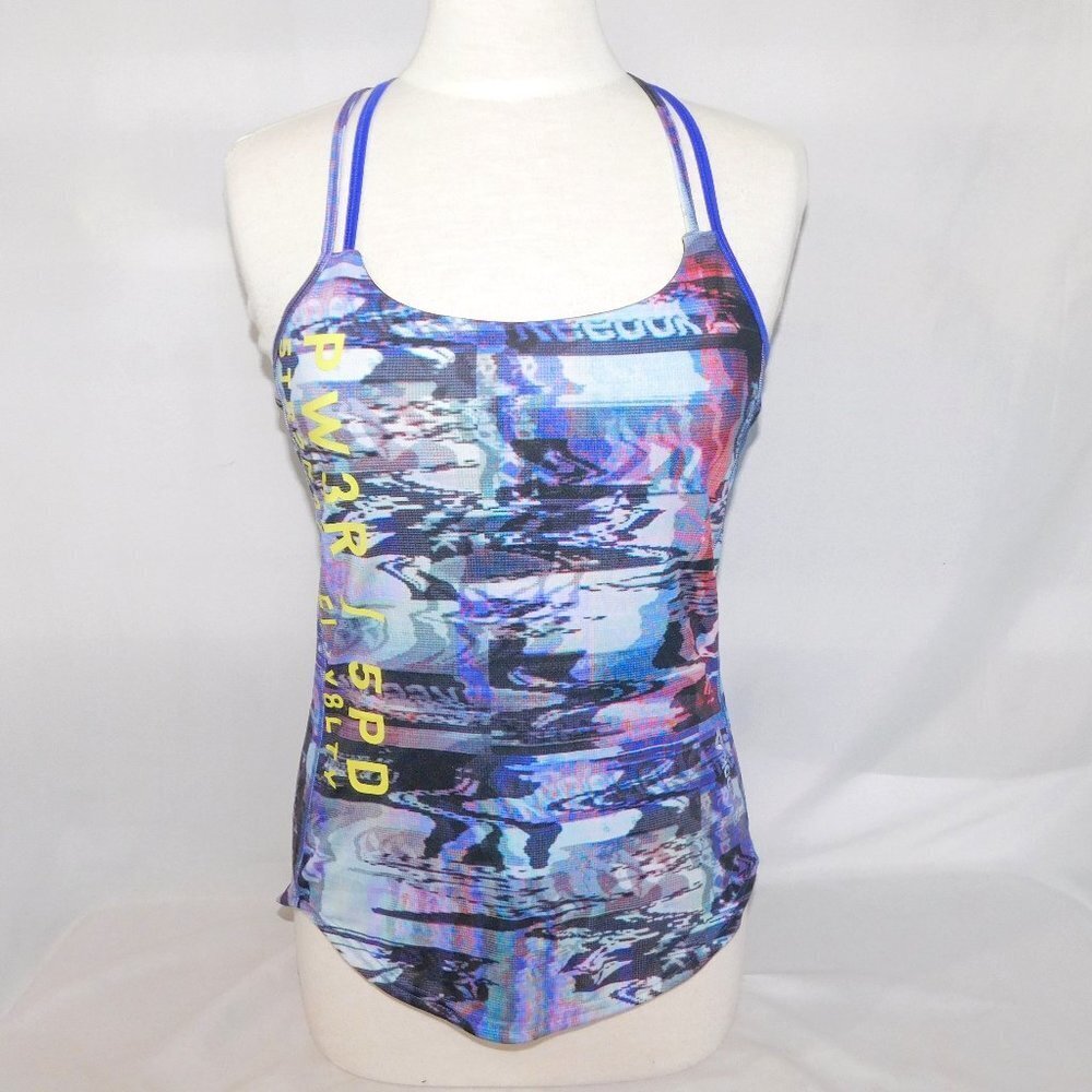 Reebok Playice Purple Blue Activewear Tank Top Built in Shelf Bra Womens M